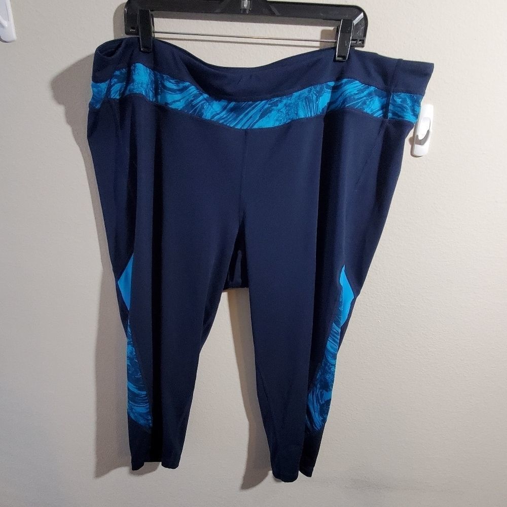 Free2B Free Country Navy Blue Turquoise Marble Capri Leggings Plus Size 3X